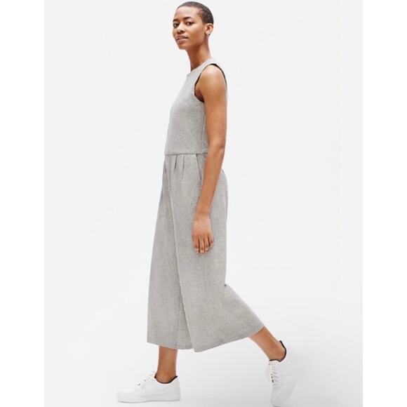 Eileen Fisher Organic Cotton Heathered Knit Wide Leg Crop Moon Jumpsuit - Large - Picture 14 of 15